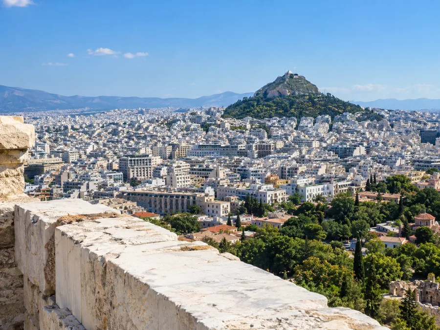 Blick von der Akropolis über Athen bis zum Lykabettus